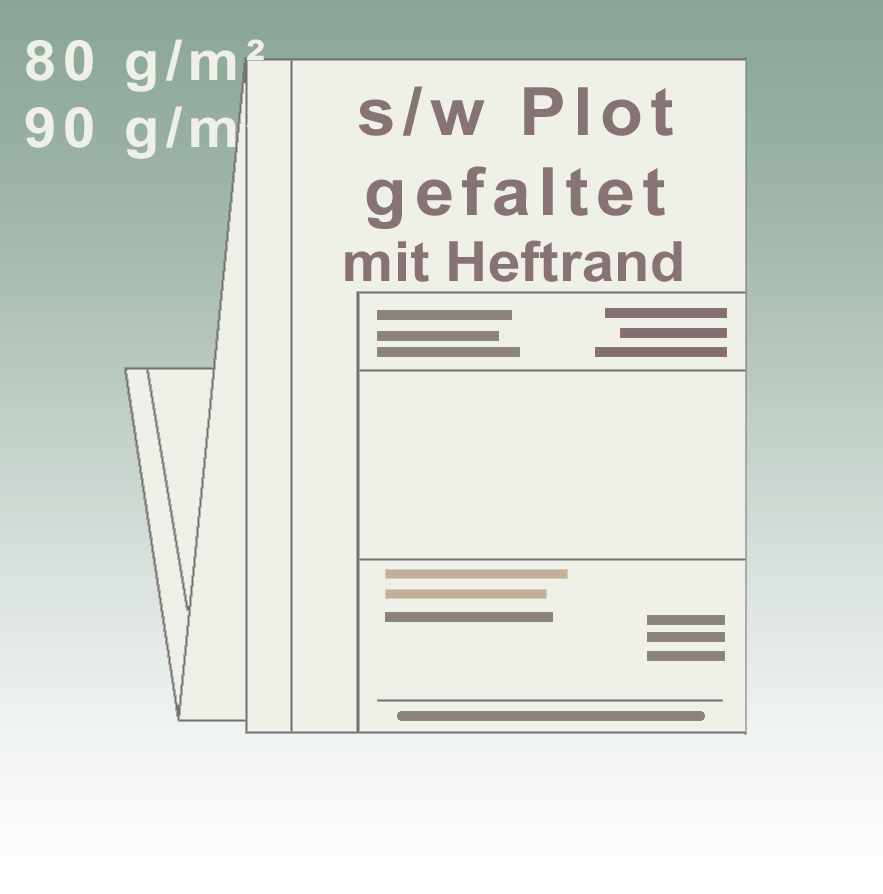 s/w Plot gefaltet mit Heftrand